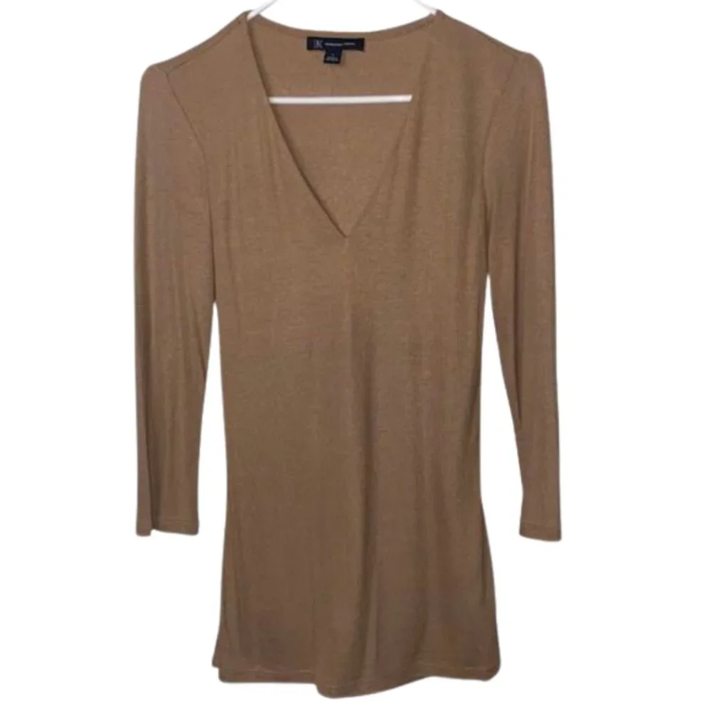 INC International Concepts Brown Ribbed Lined V-Neck Long Sleeve Top Large - Picture 2 of 7